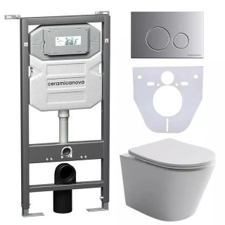 Комплект с инсталляцией Ceramica Nova CN6000_1001M_1000 унитаз Balearica CN6000 крышка-сиденье с микролифтом и инсталляция Envision CN1001M с кнопкой смыва хром матовый Round